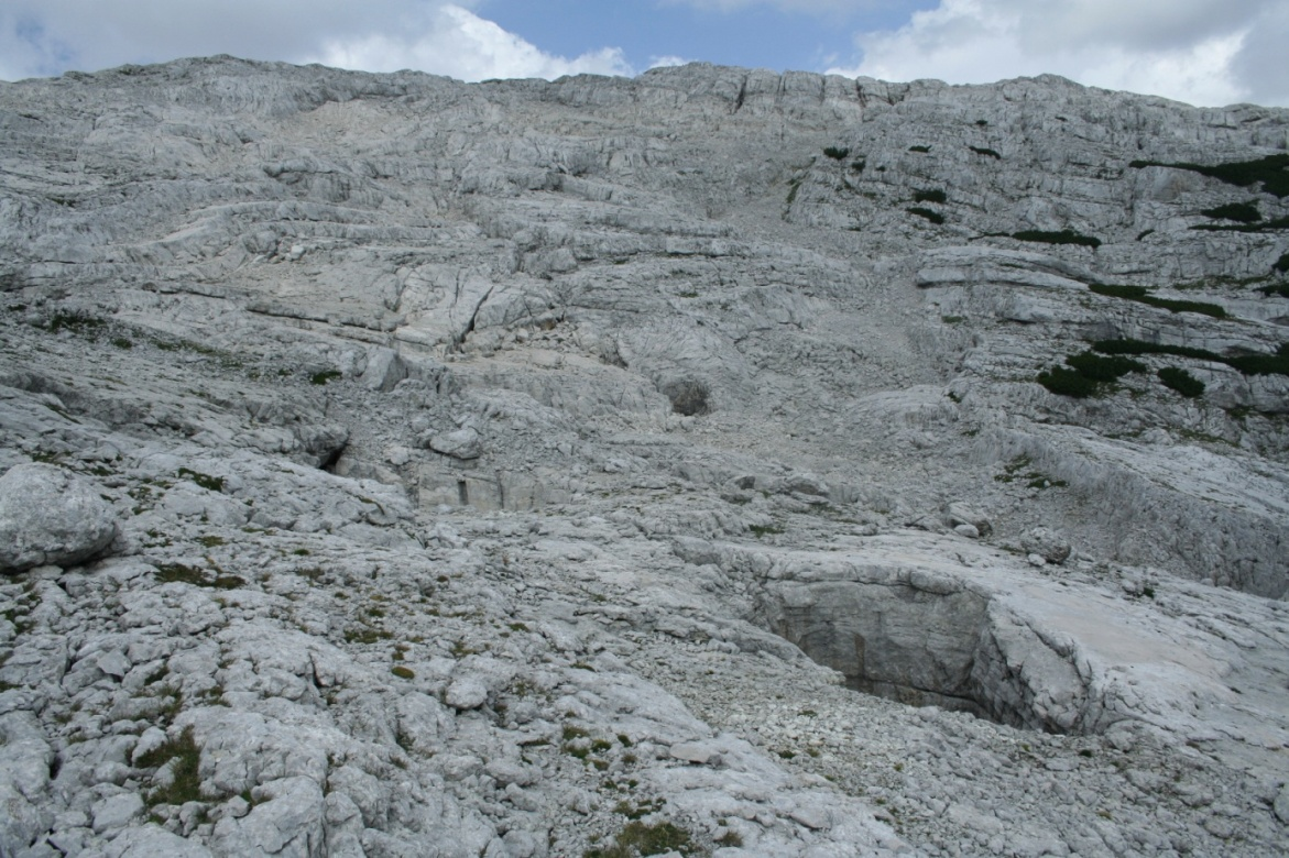 Abbildung 1: Voll entwickelte, nackte Karstmassive (Typ 1) am Beispiel der klassischen Tauplitzer Schachtzone, Totes Gebirge.  Foto: BAUER 28.08.2009; Blickrichtung N.