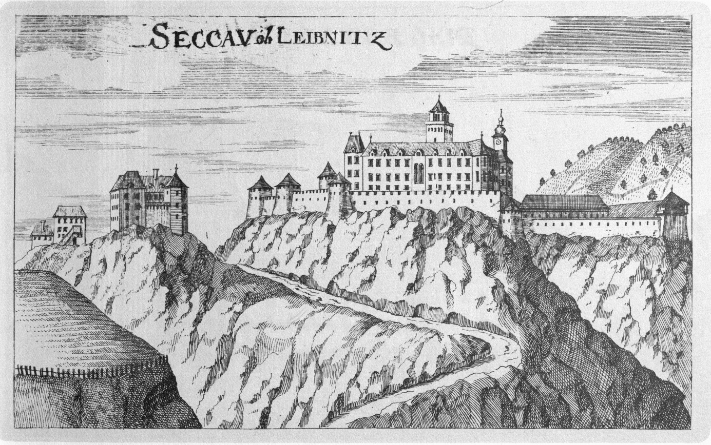 Abb. 6: Schloss Seggau, Vischers Topographia Ducatus Styriae 1681 (https://de.wikipedia.org/wiki/Schloss_Seggau, November 2018)