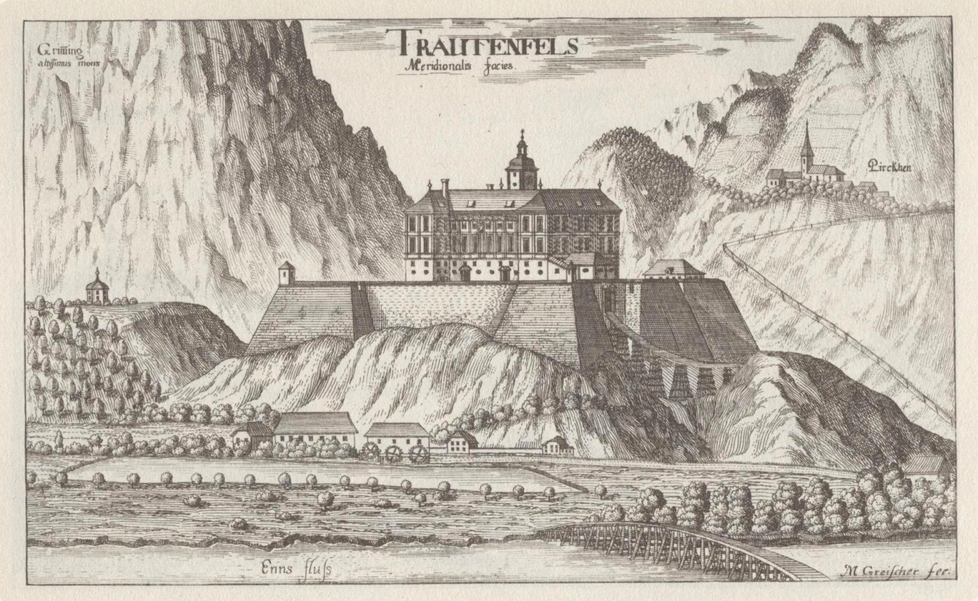 Abb. 5: Schloss Trautenfels, Vischers Topographia Ducatus Styriae 1681 (https://austria-forum.org/af/Heimatlexikon/Schloss_Trautenfels, August 2018)