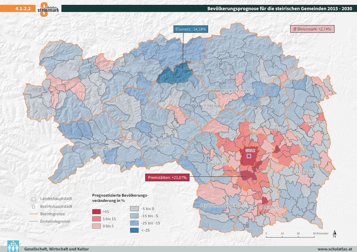 Bevölkerungsprognose für die steirischen Gemeinden 2015 - 2030