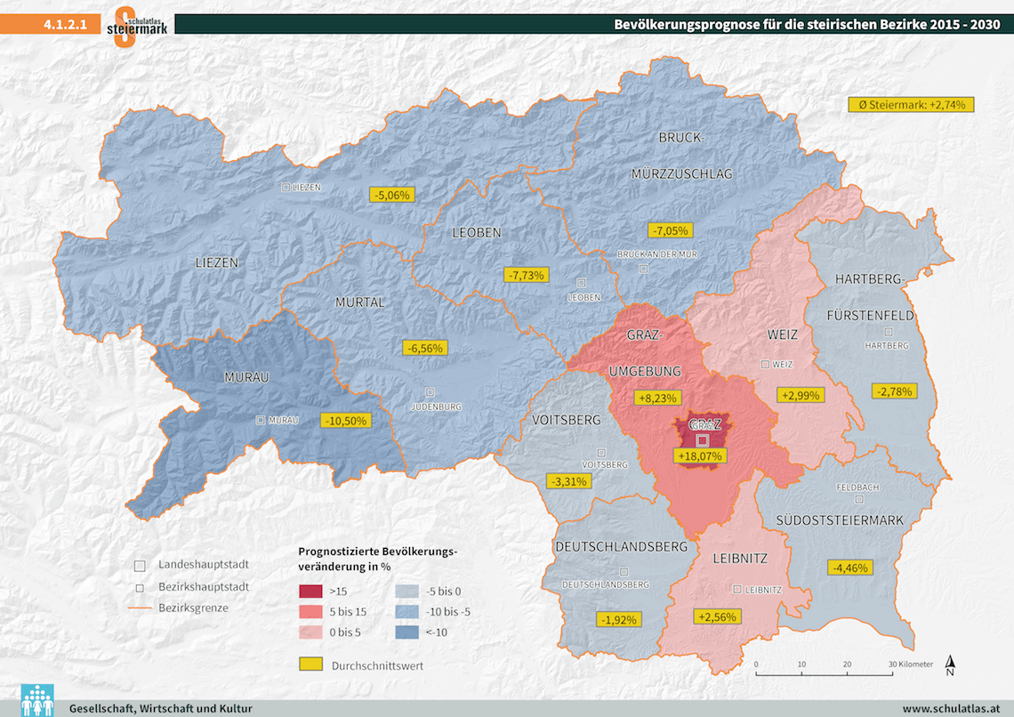 Bevölkerungsprognose für die steirischen Bezirke 2015 - 2030