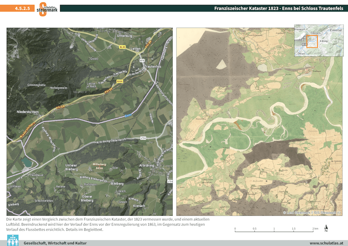 Franziszeischer Kataster 1823 - Enns bei Schloss Trautenfels
