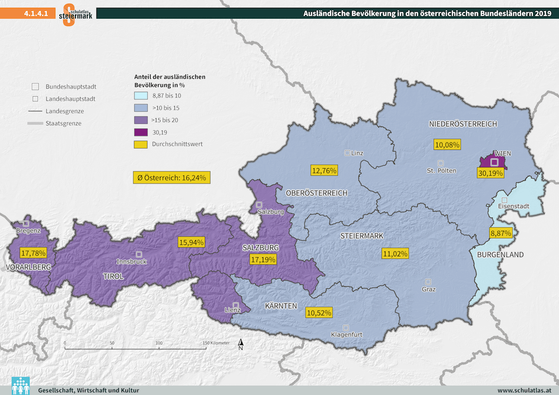 Ausländische Bevölkerung in den österreichischen Bundesländern 2019