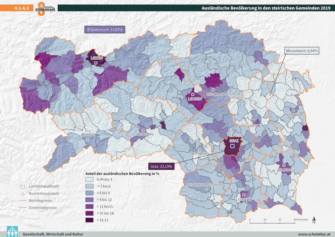 Ausländische Bevölkerung in den steirischen Gemeinden 2019