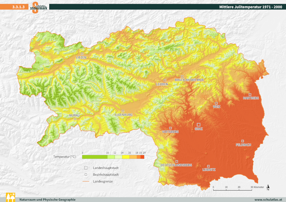 Mittlere Julitemperatur 1971 - 2000