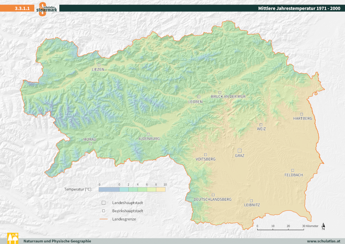 Mittlere Jahrestemperaturen 1971 - 2000