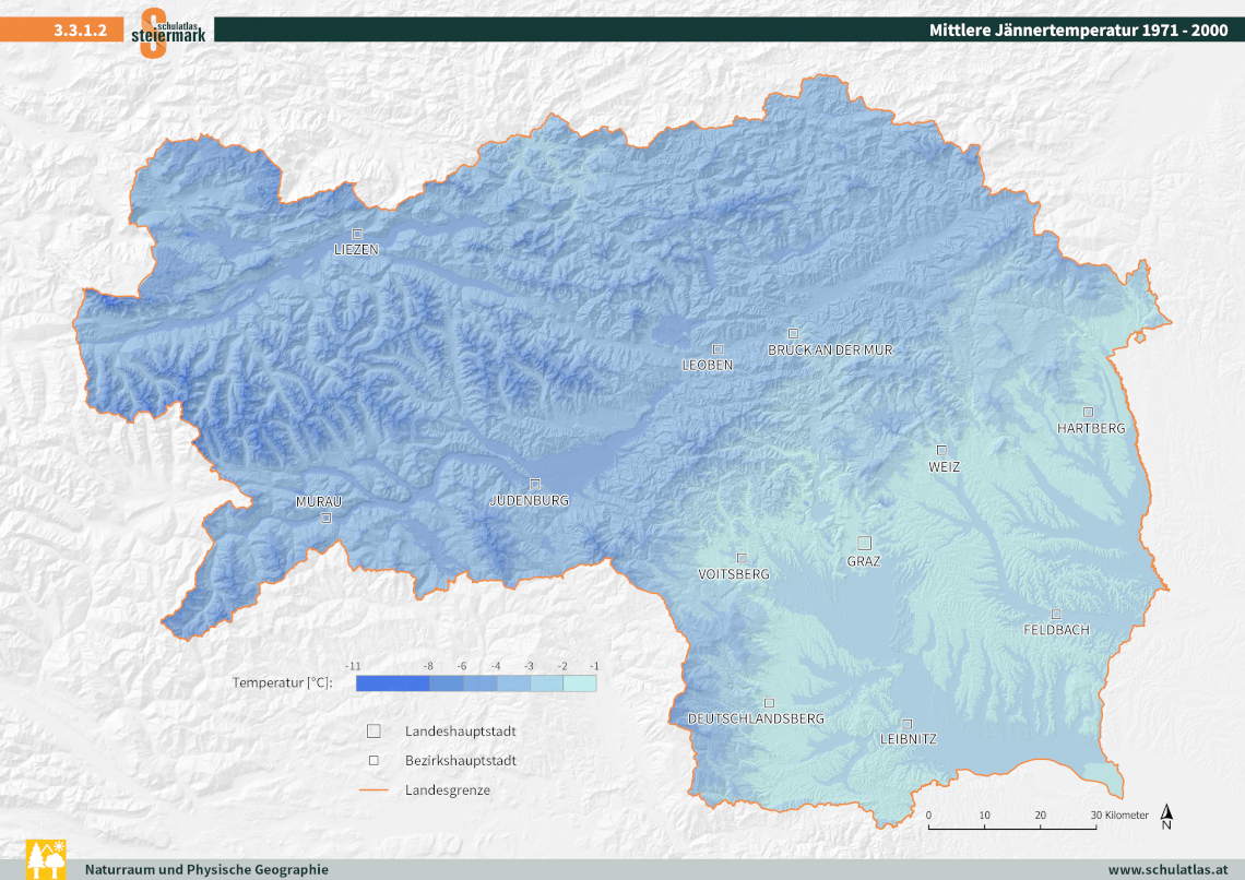 Mittlere Jännertemperaturen 1971 - 2000