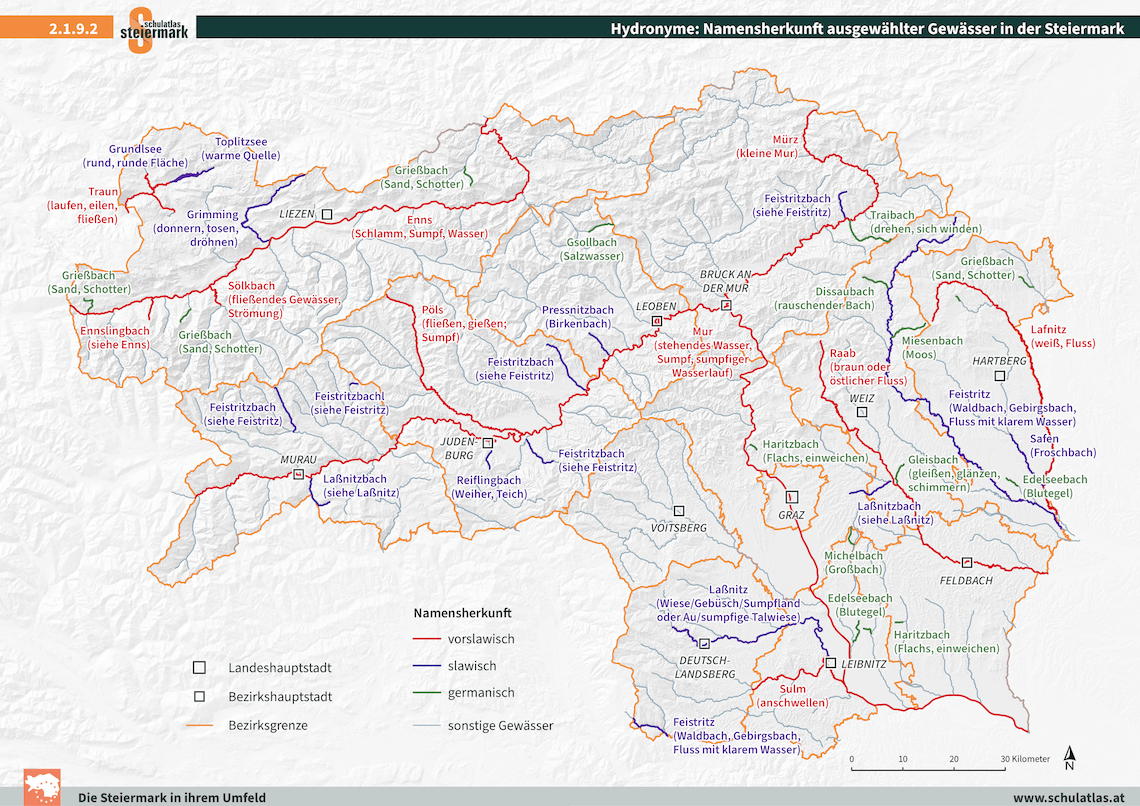 2.1.9.2 Hydronyme: Namensherkunft ausgewählter Gewässer in der Steiermark