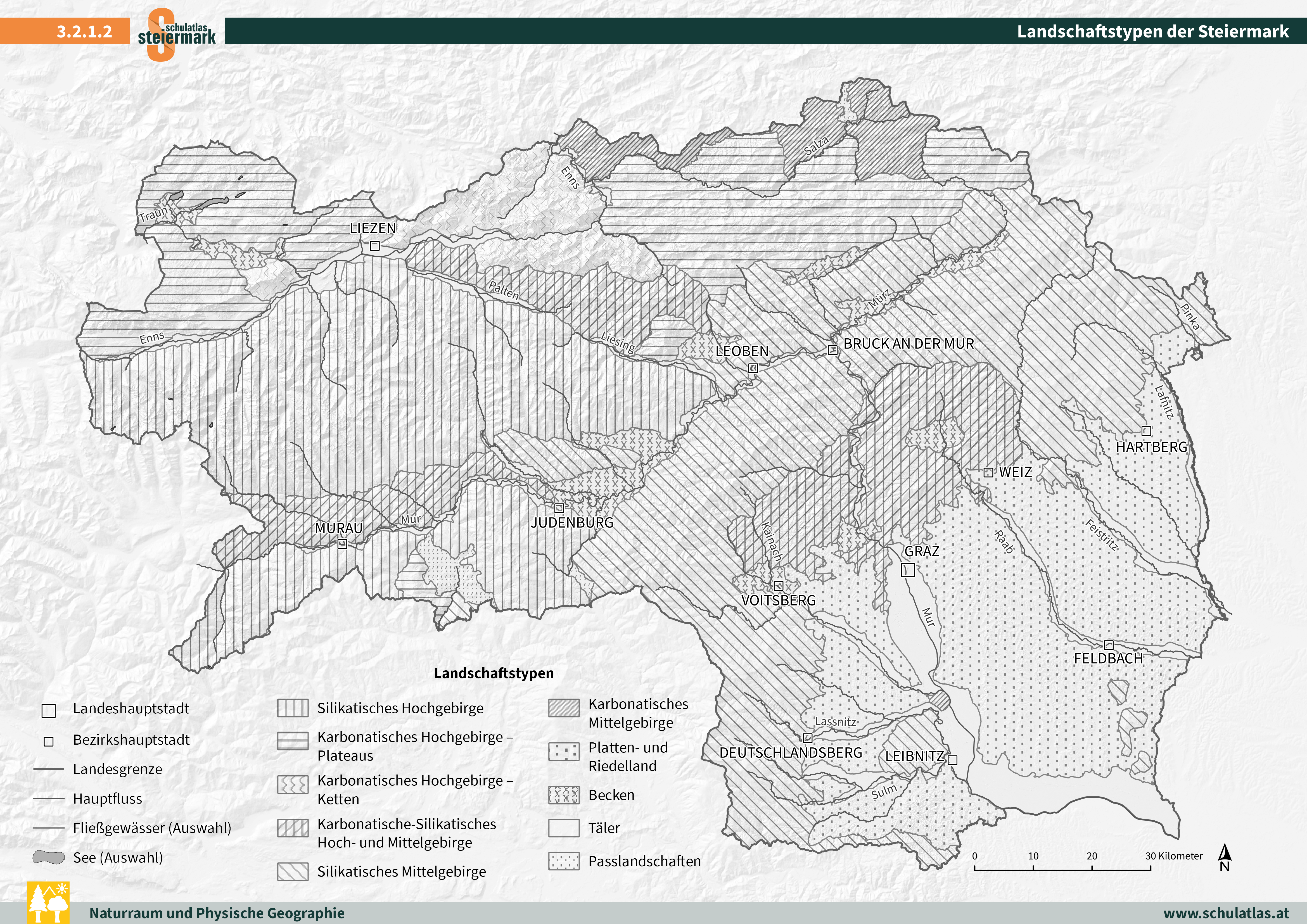 Oberflächenformen der Steiermark (schwarz-weiß)