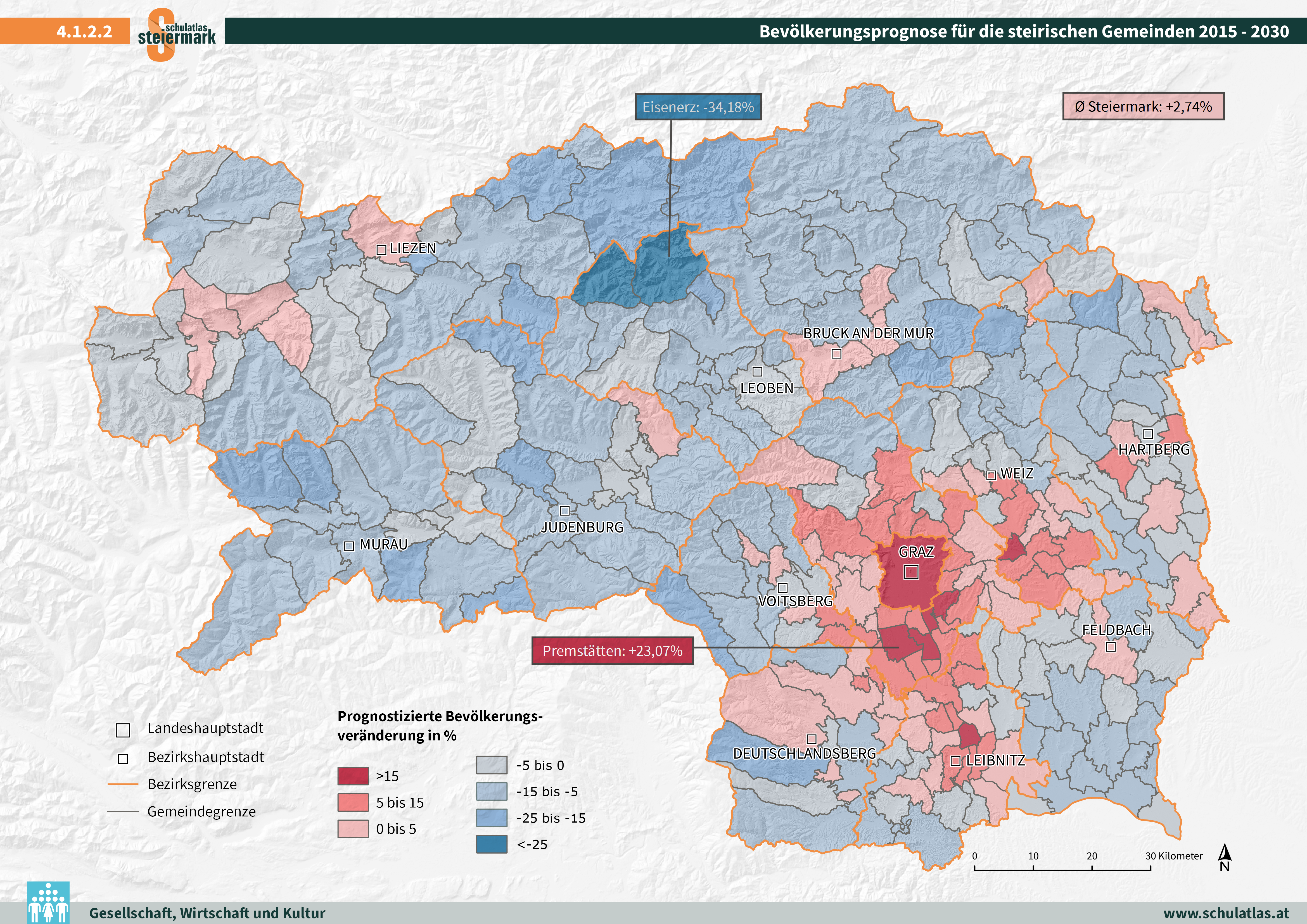 Bevölkerungsprognose für die steirischen Gemeinden 2015 - 2030