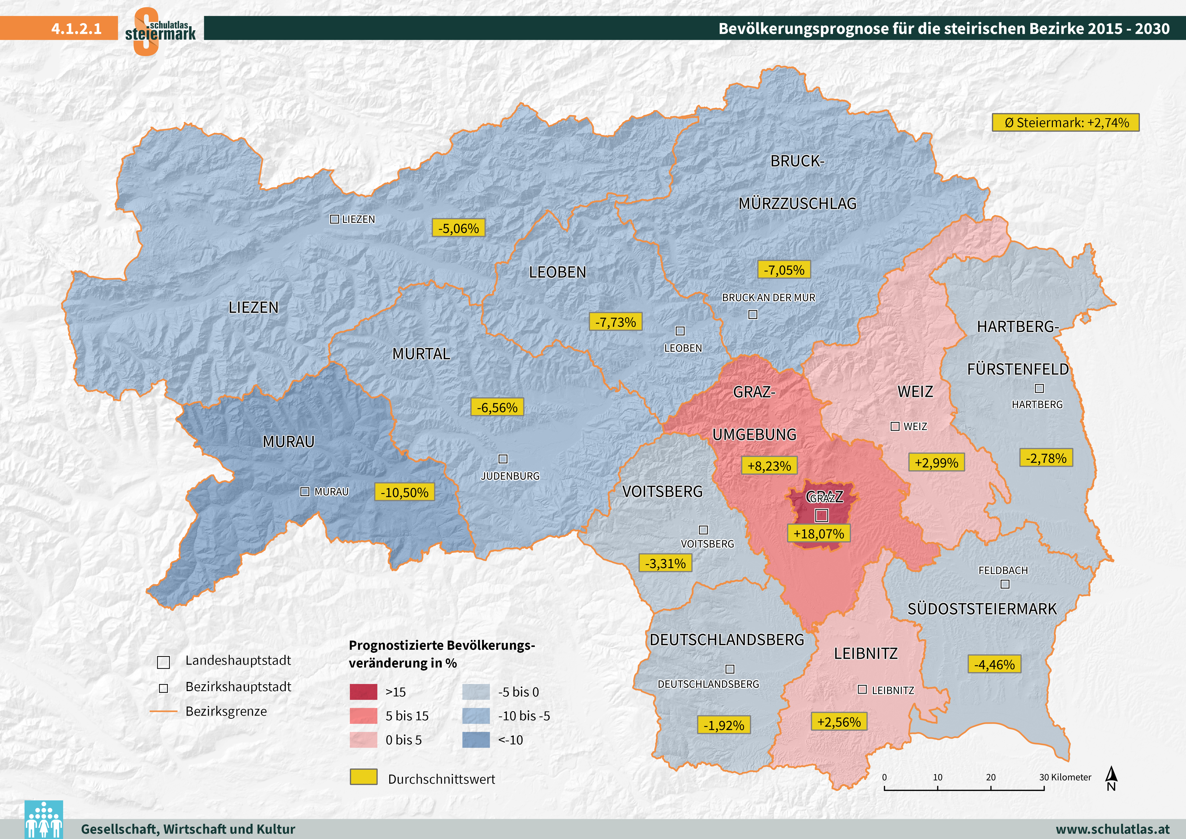 Bevölkerungsprognose für die steirischen Bezirke 2015 - 2030