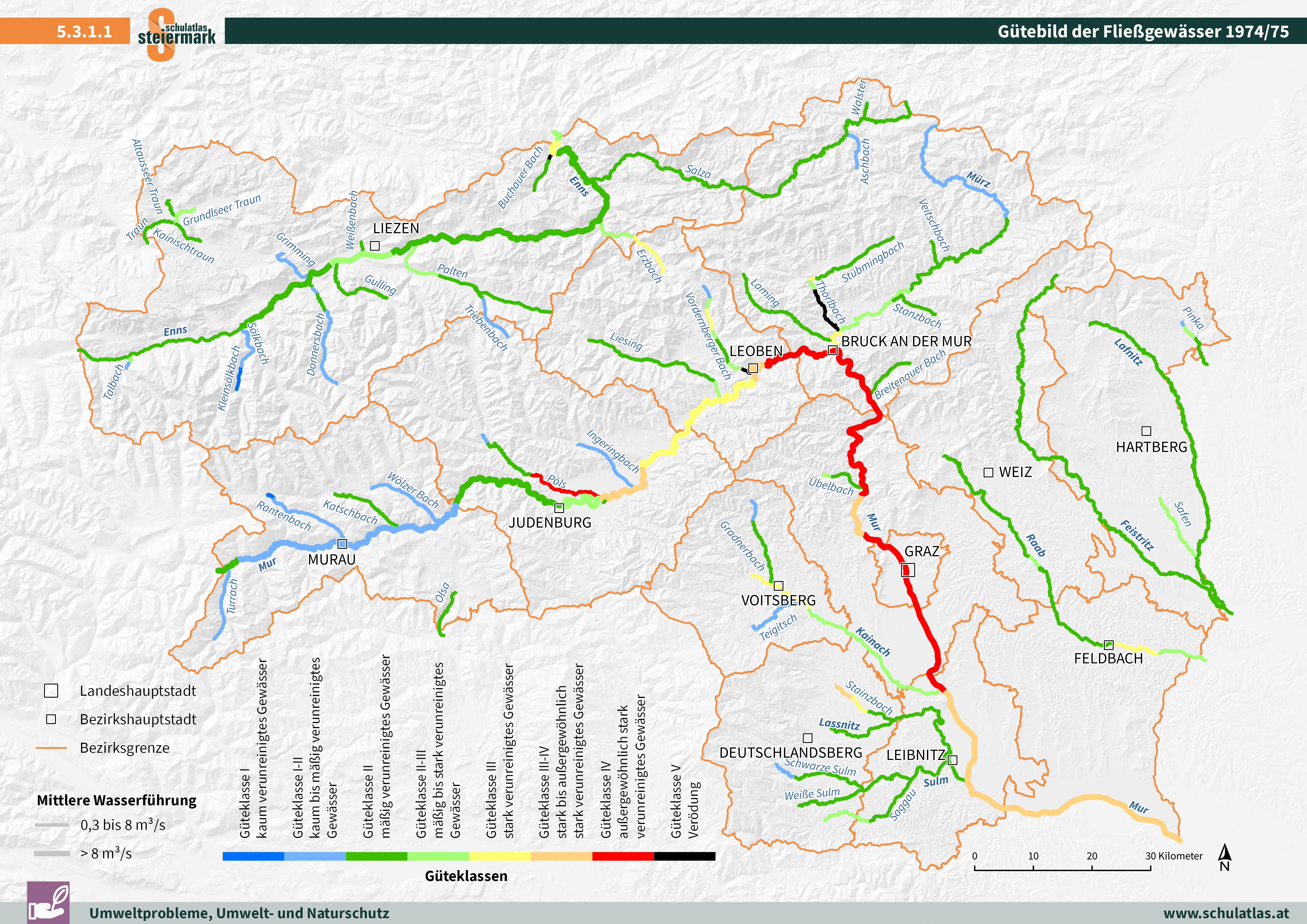 Gütebild der Fließgewässer 1974/75