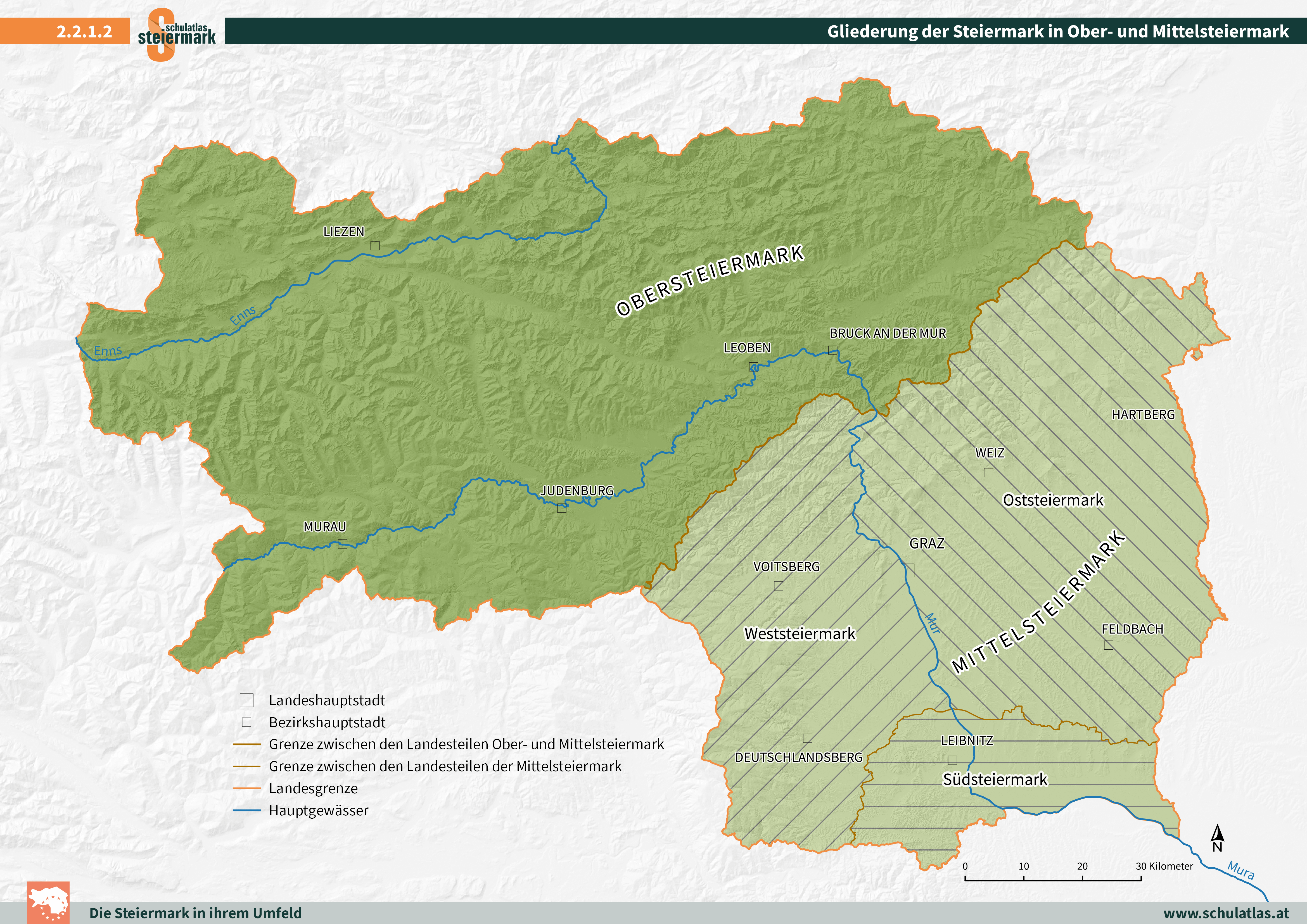 Gliederung der Steiermark in Ober- und Mittelsteiermark