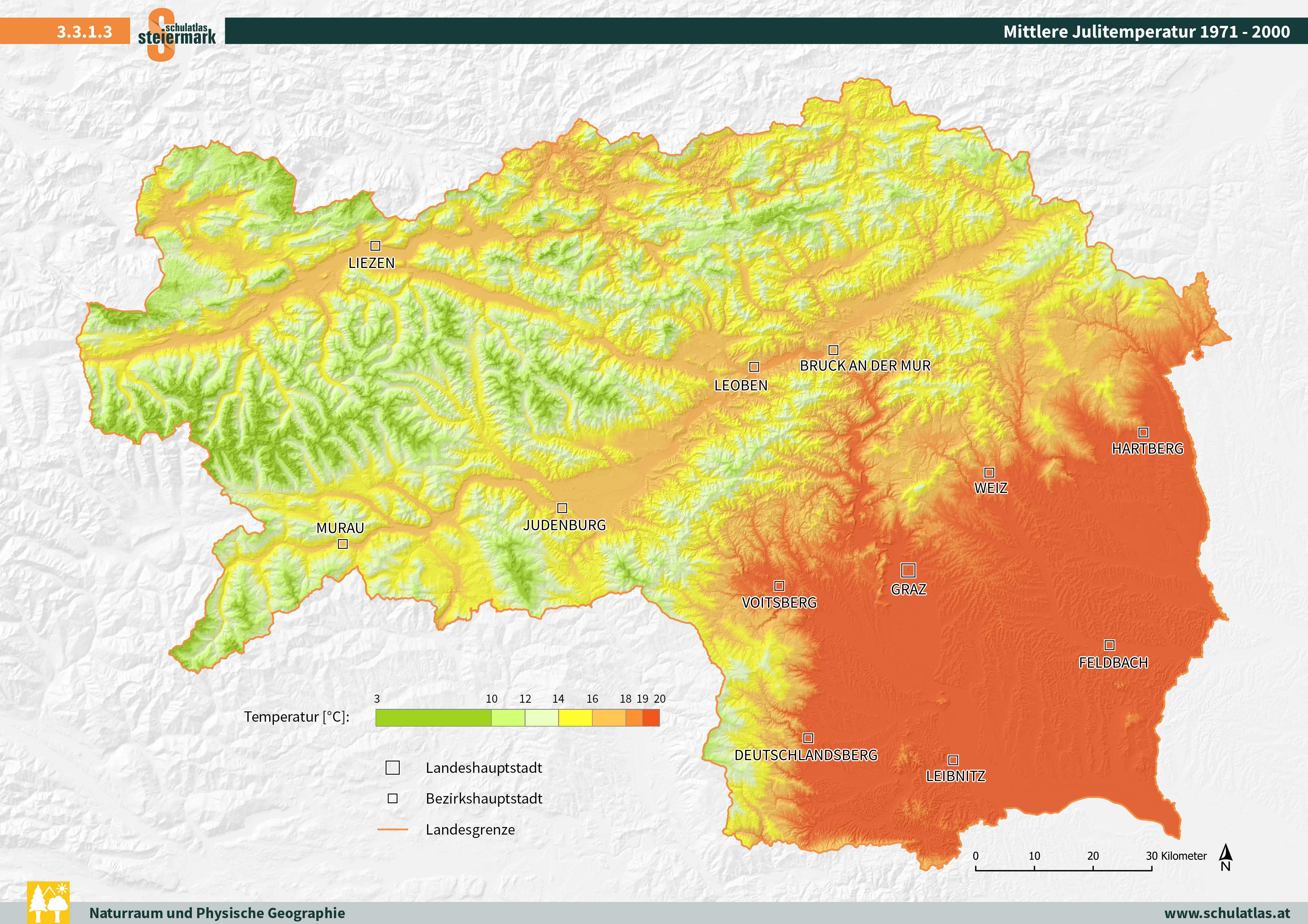 Mittlere Julitemperatur 1971 - 2000