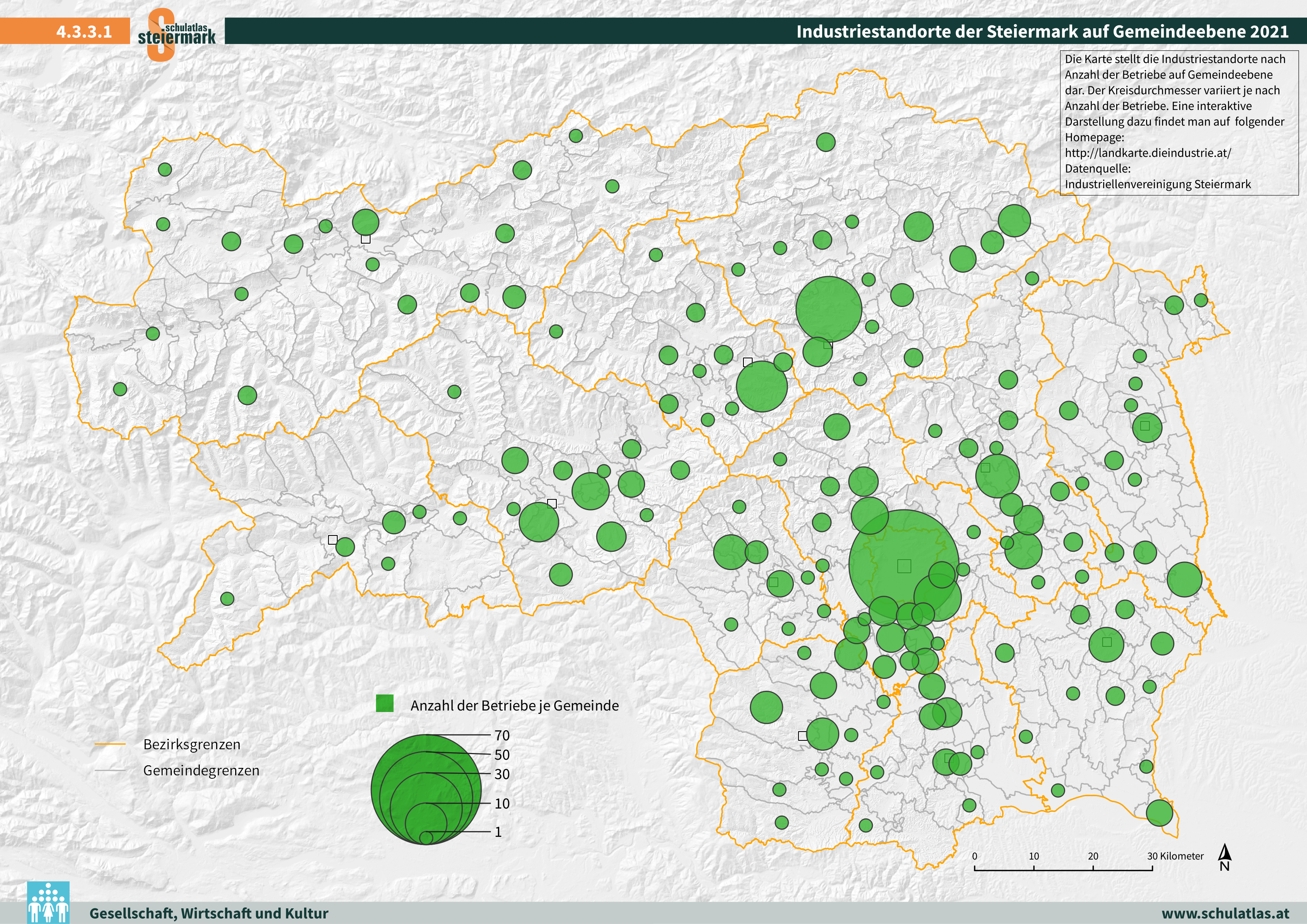 Industriestandorte der Steiermark auf Gemeindeebene 2021