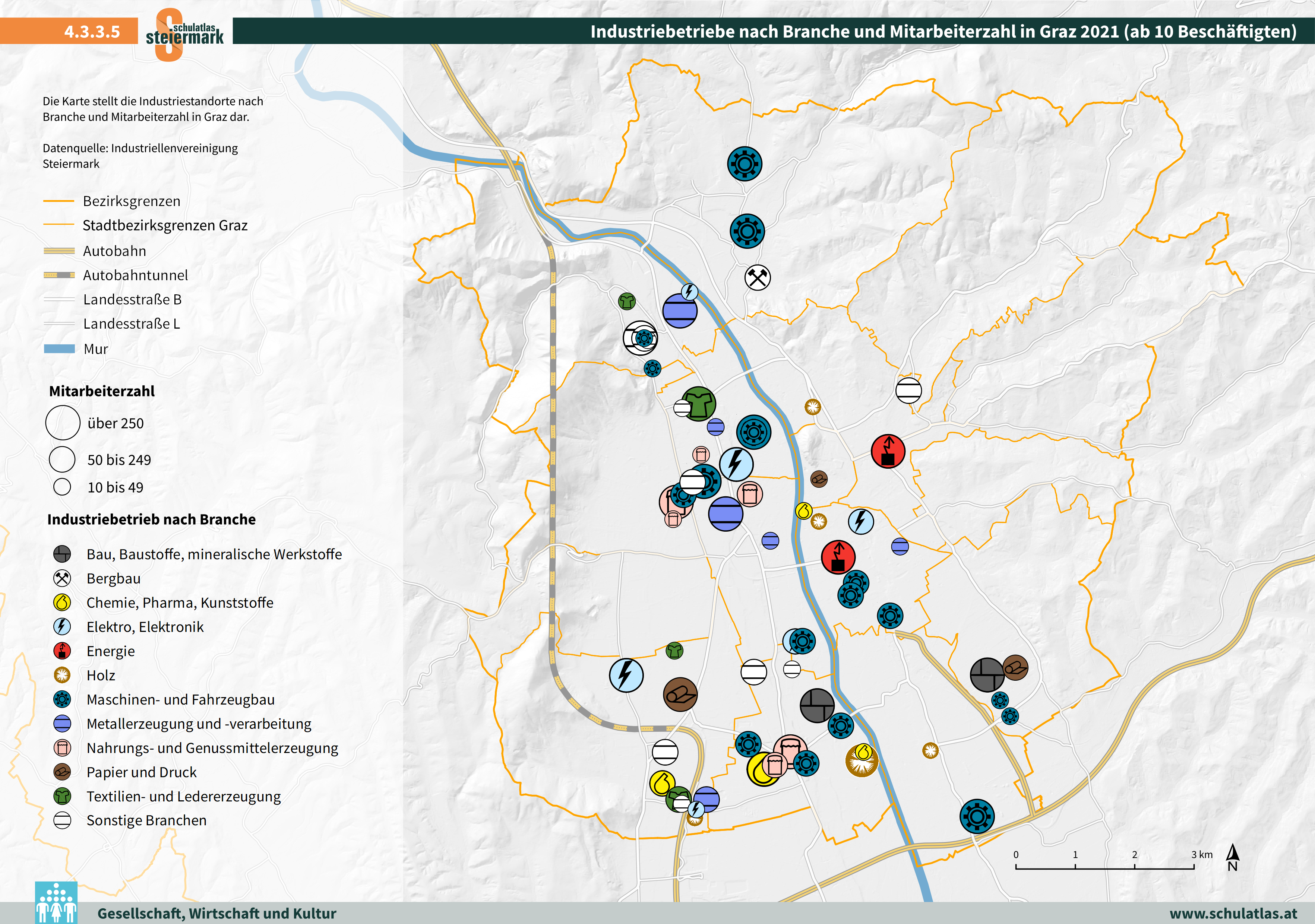 Industriebetriebe nach Branche und Mitarbeiterzahl in Graz 2021 