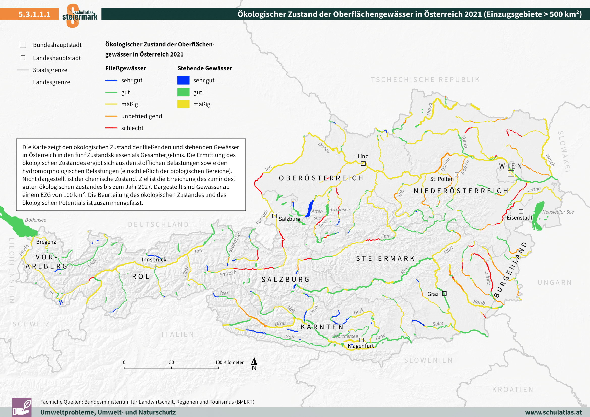 Ökologischer Zustand der Oberflächengewässer in Österreich 2021 (EZG > 500 km²)