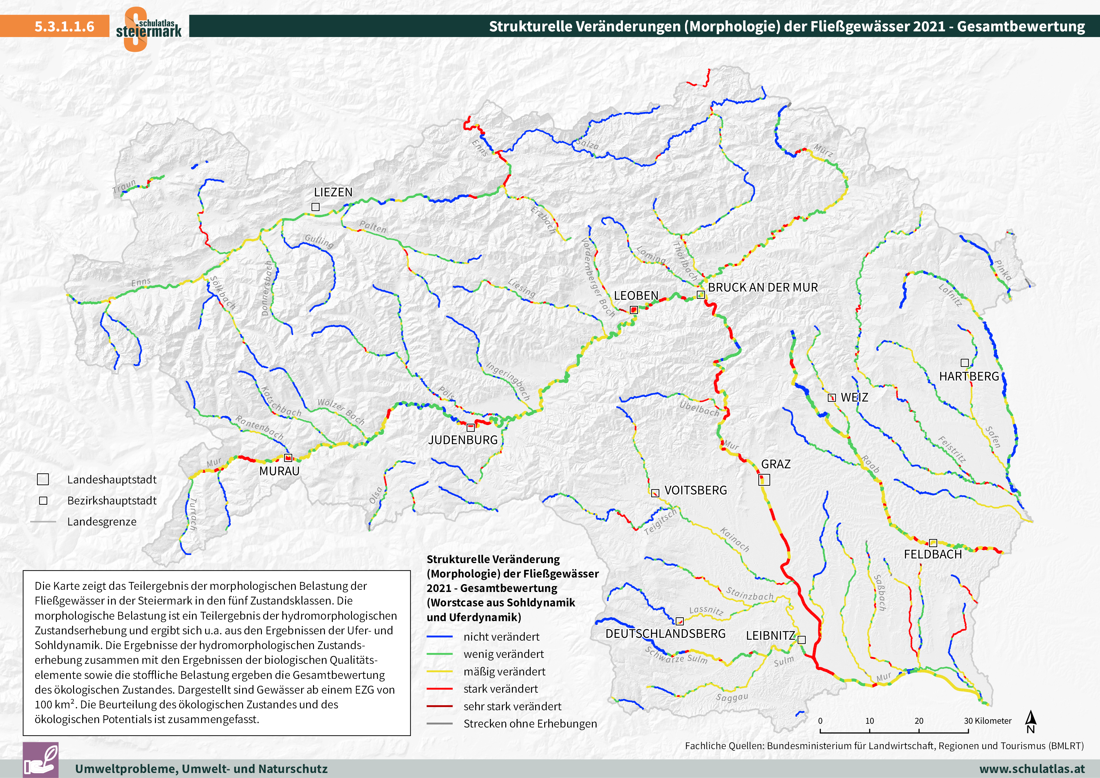 Strukturelle Veränderungen (Morphologie) der Fließgewässer 2021 - Gesamtbewertung