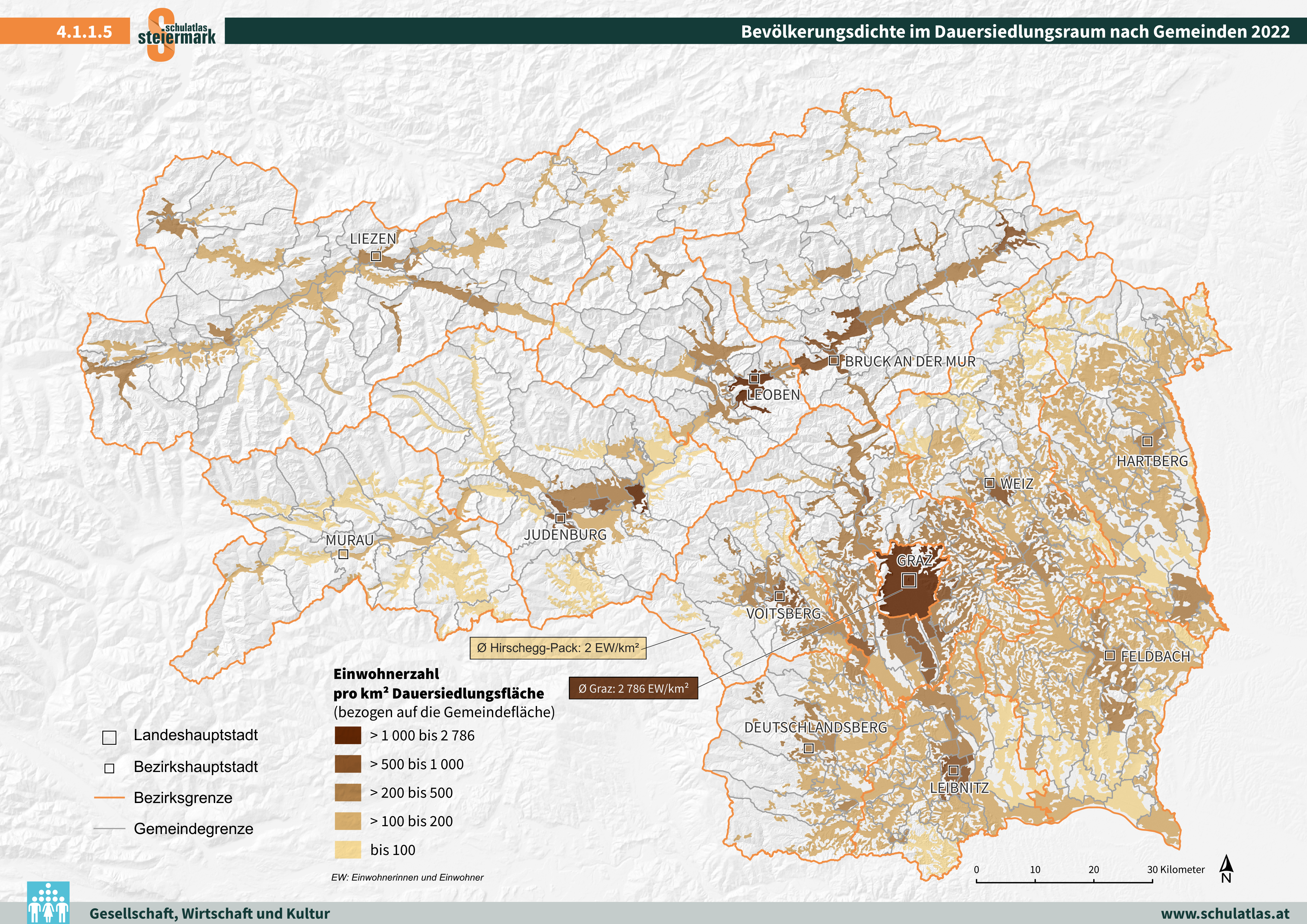 Bevölkerungsdichte 2022 - Dauersiedlungsraum