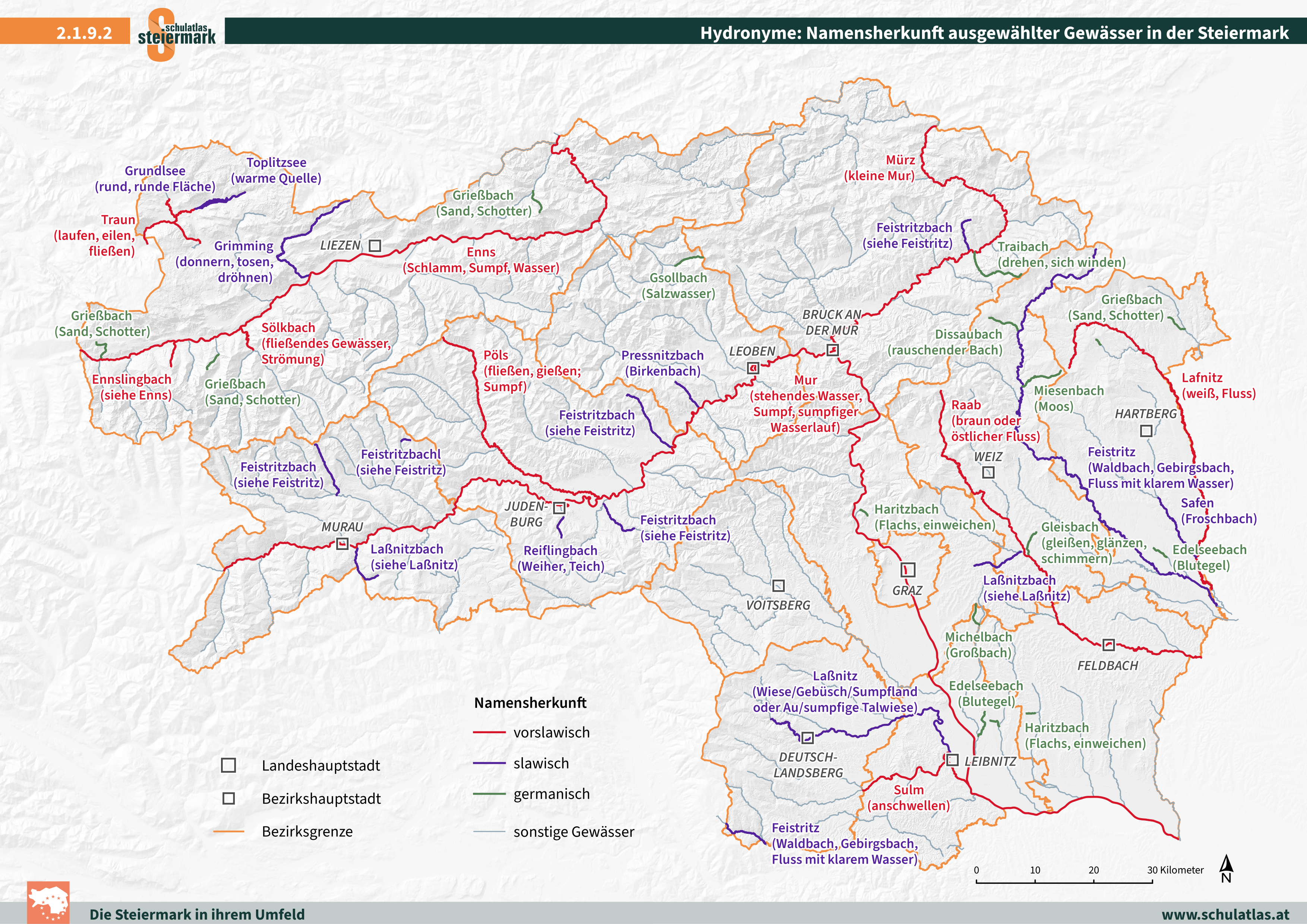 2.1.9.2 Hydronyme: Namensherkunft ausgewählter Gewässer in der Steiermark