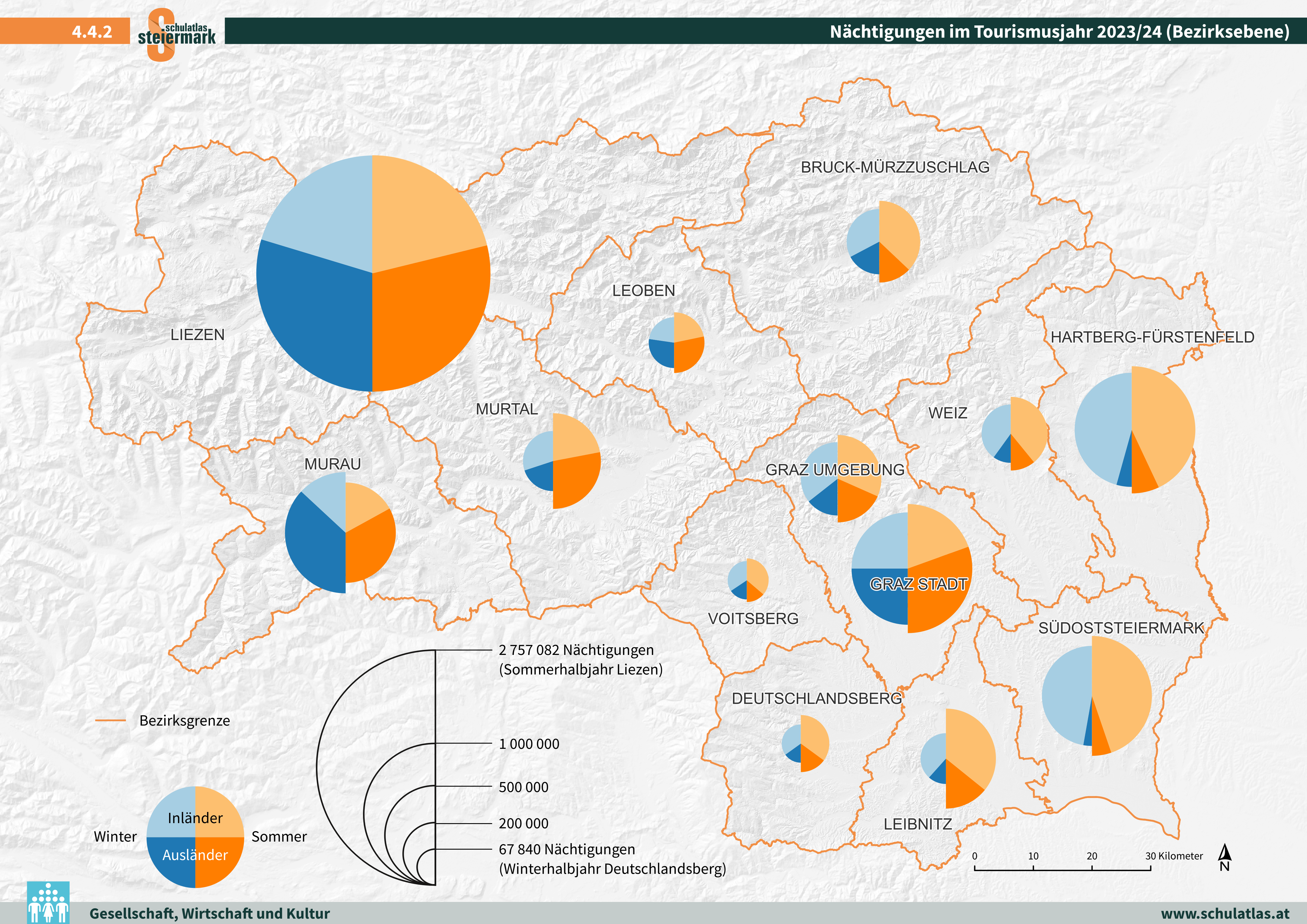 Nächtigungen im Tourismusjahr 2023/24 (Bezirksebene)