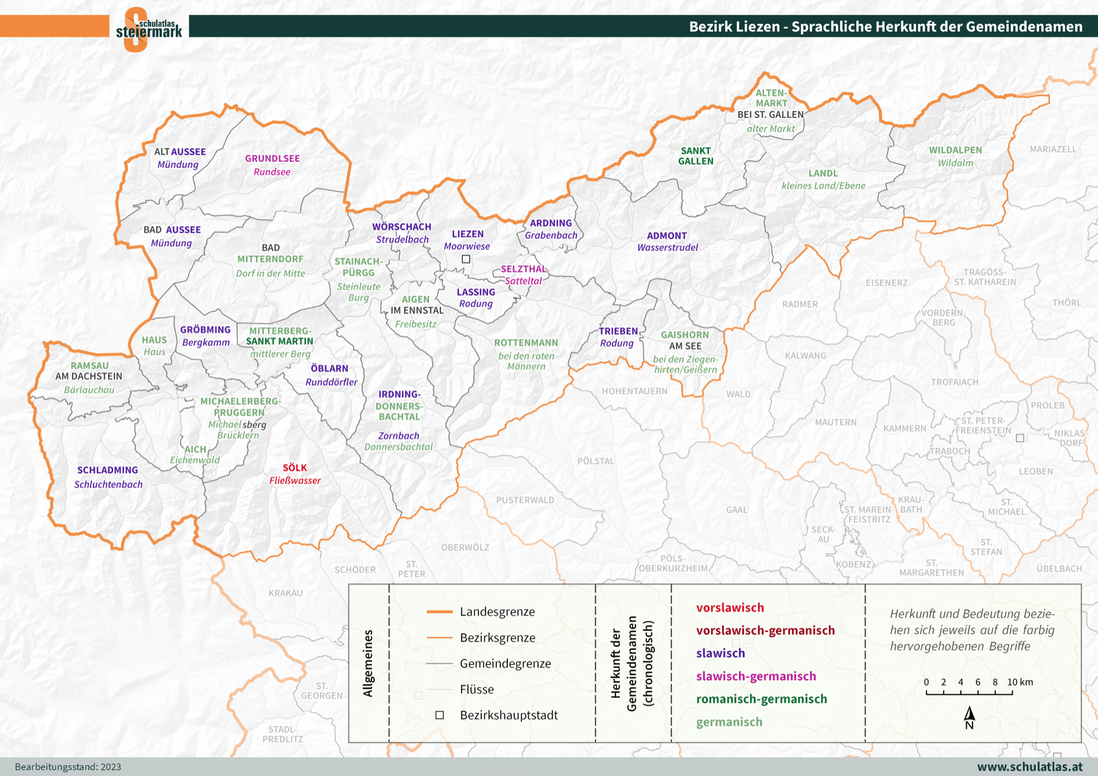 Liezen - Sprachliche Herkunft der Gemeindenamen
