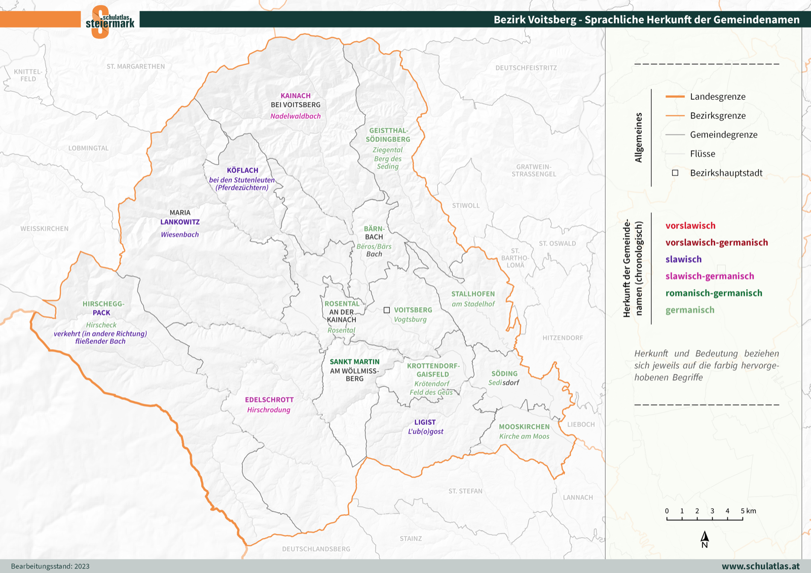 Voitsberg - Sprachliche Herkunft der Gemeindenamen