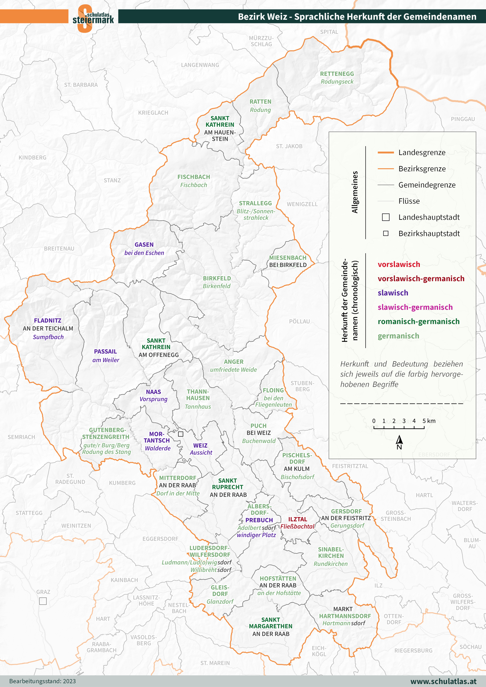 Weiz - Sprachliche Herkunft der Gemeindenamen